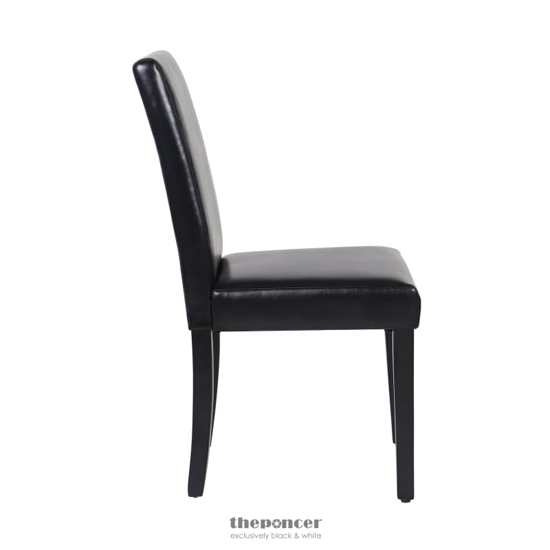 2X WOODEN FRAME BLACK LEATHERETTE DINING CHAIRS WITH SOLID