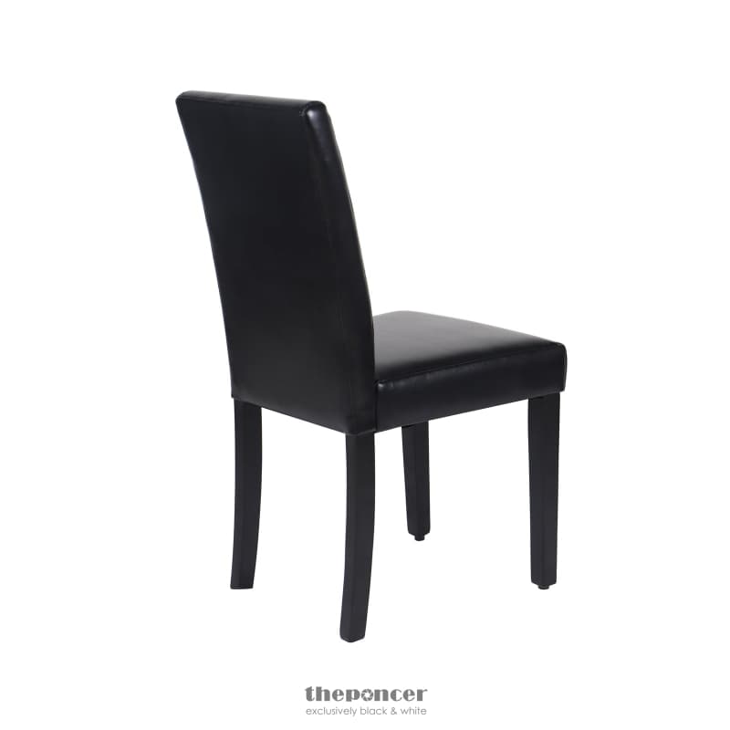 2X WOODEN FRAME BLACK LEATHERETTE DINING CHAIRS WITH SOLID