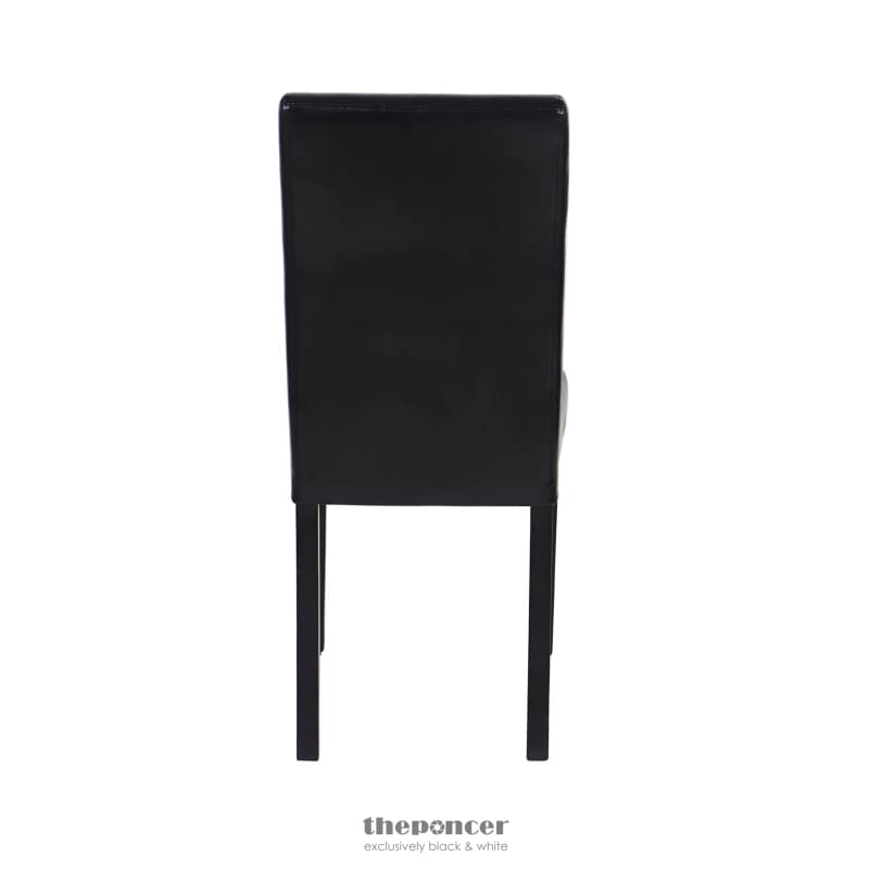 2X WOODEN FRAME BLACK LEATHERETTE DINING CHAIRS WITH SOLID