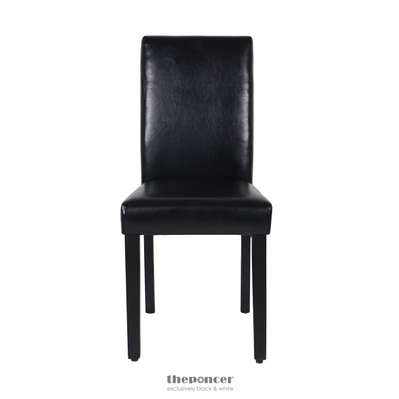 2X WOODEN FRAME BLACK LEATHERETTE DINING CHAIRS WITH SOLID