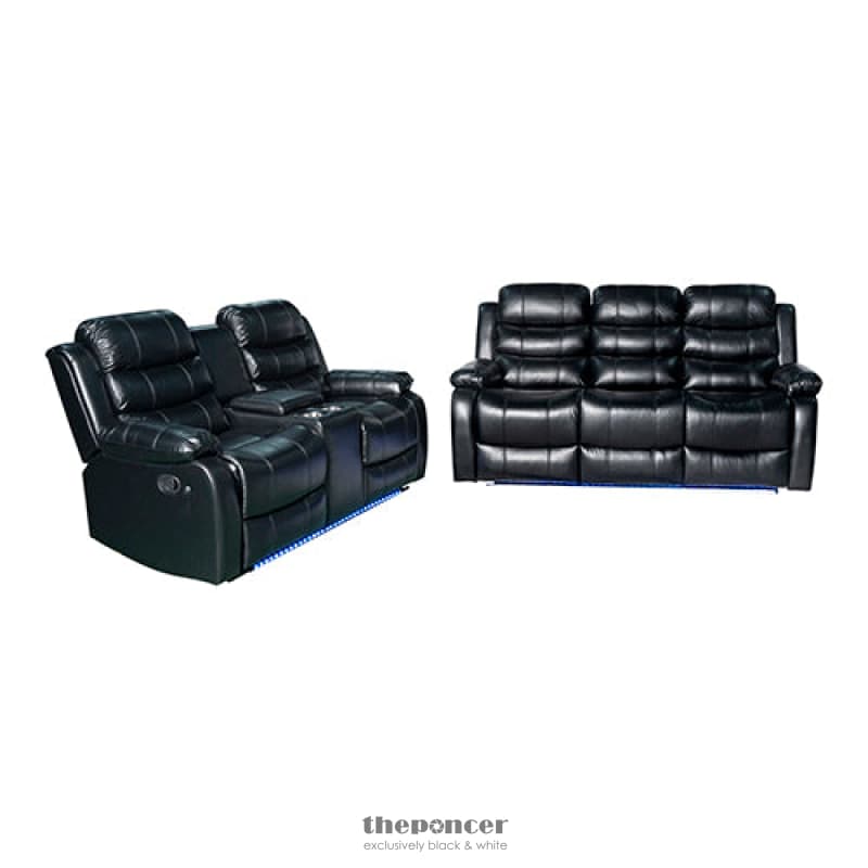 3-2 SEATER SEATER FINEST BLACK LEATHERETTE RECLINER FEATURE