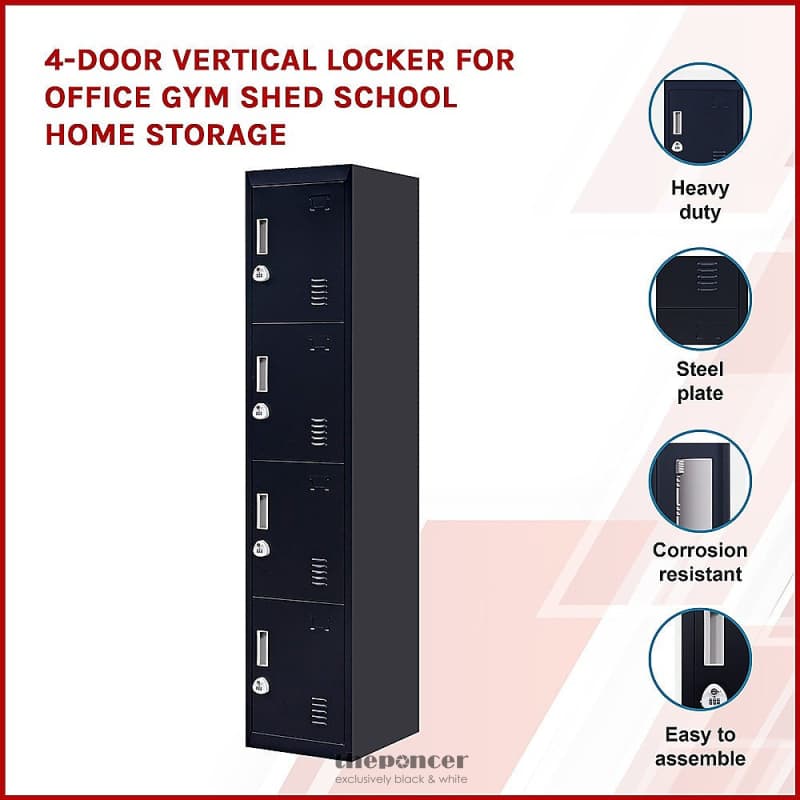 4-DOOR VERTICAL LOCKER FOR OFFICE GYM SHED SCHOOL HOME