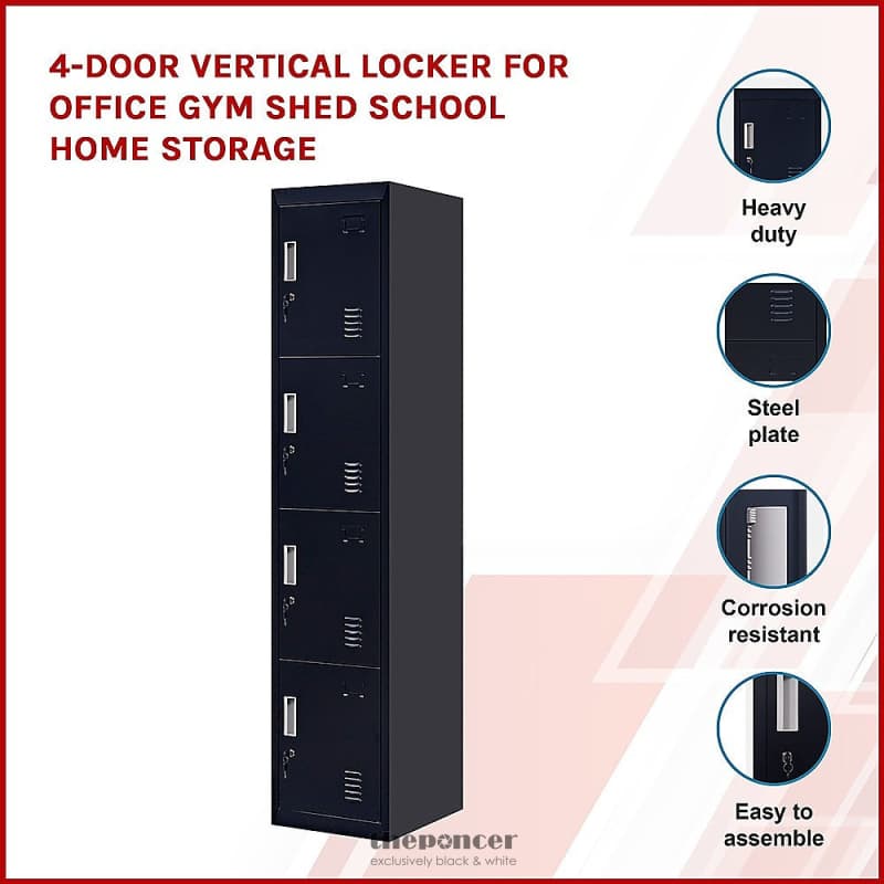 4-DOOR VERTICAL LOCKER FOR OFFICE GYM SHED SCHOOL HOME