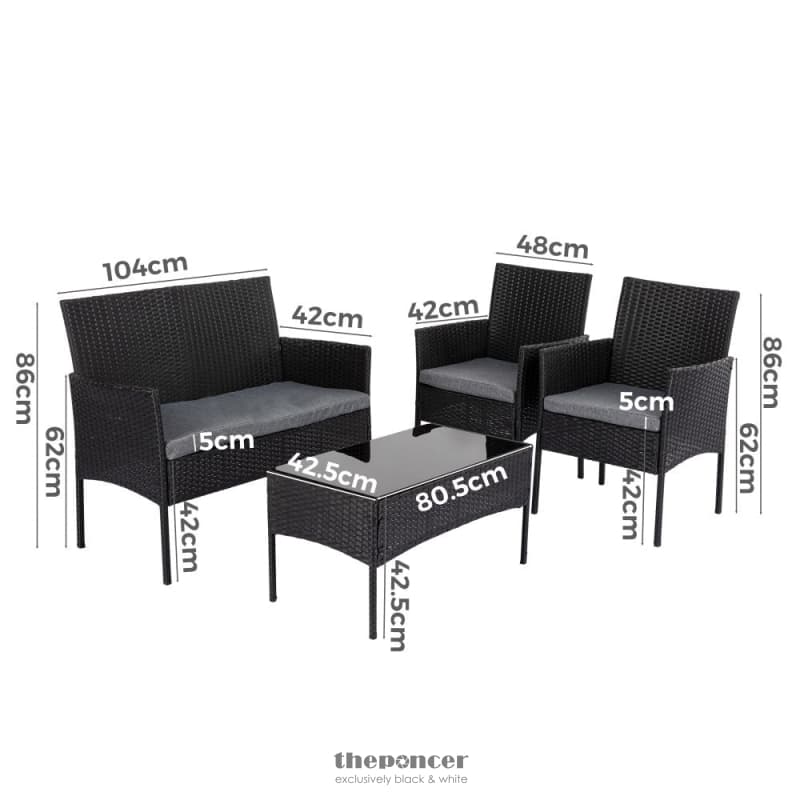 4 SEATER WICKER OUTDOOR LOUNGE SET - BLACK