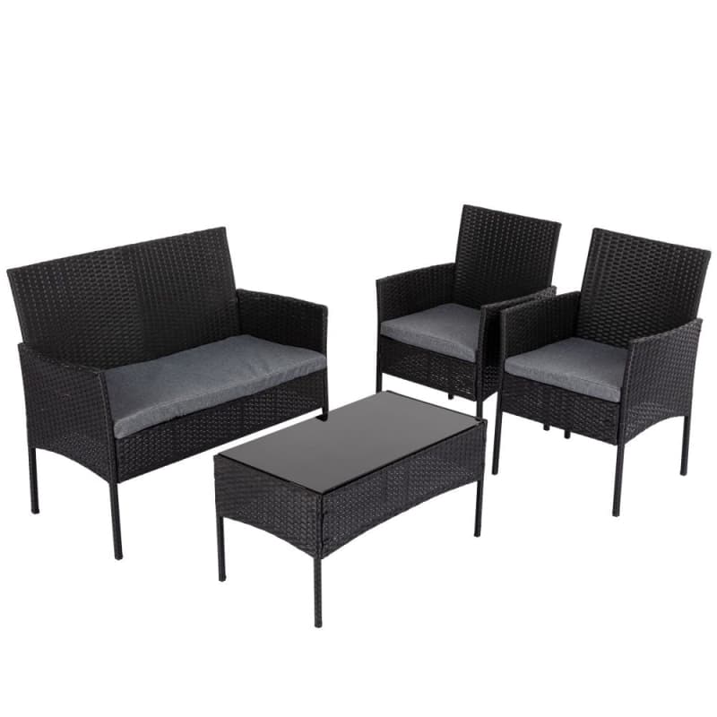 4 SEATER WICKER OUTDOOR LOUNGE SET - BLACK