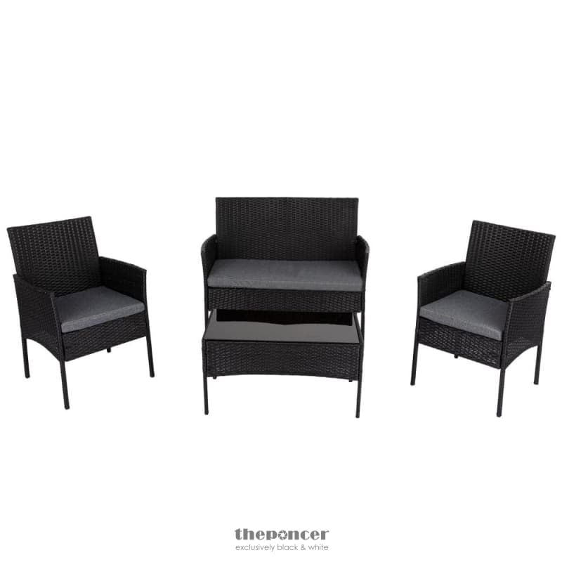 4 SEATER WICKER OUTDOOR LOUNGE SET - BLACK