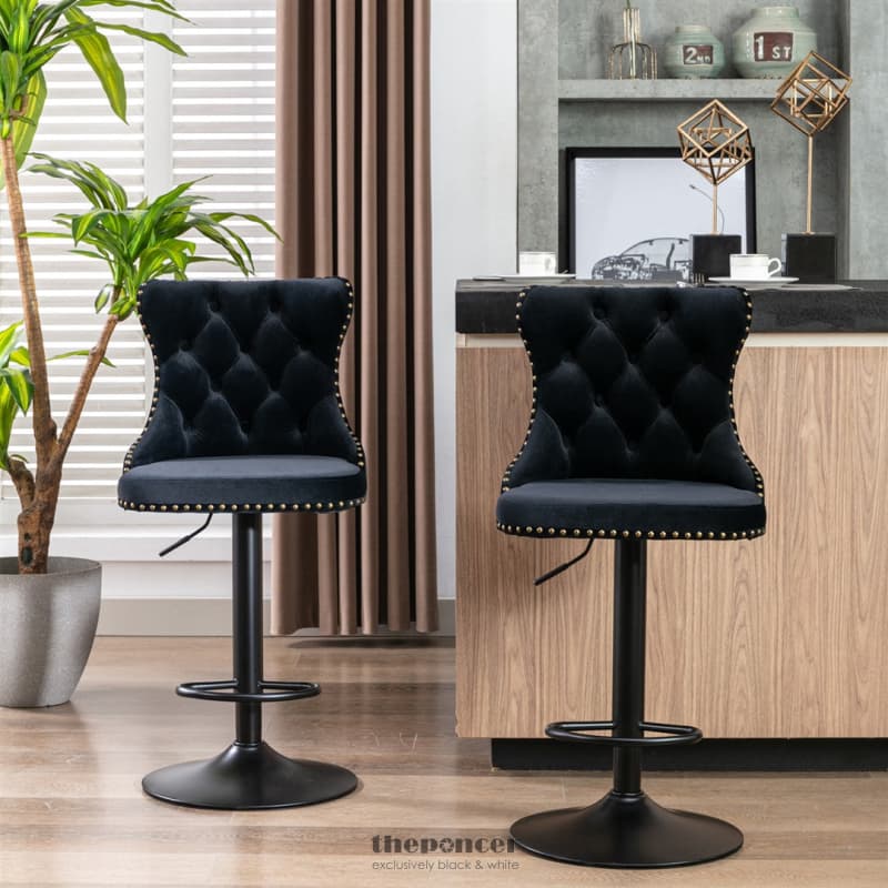 4X HEIGHT ADJUSTABLE SWIVEL BAR STOOL VELVET NAILHEAD