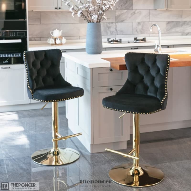 4X HEIGHT ADJUSTABLE SWIVEL BAR STOOL VELVET STUDS BARSTOOL