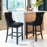 4X VELVET BAR STOOLS WITH STUDS TRIM WOODEN LEGS TUFTED