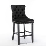 4X VELVET BAR STOOLS WITH STUDS TRIM WOODEN LEGS TUFTED