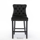 4X VELVET BAR STOOLS WITH STUDS TRIM WOODEN LEGS TUFTED