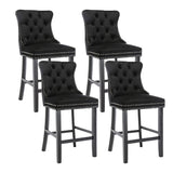 4X VELVET BAR STOOLS WITH STUDS TRIM WOODEN LEGS TUFTED