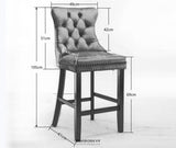 4X VELVET BAR STOOLS WITH STUDS TRIM WOODEN LEGS TUFTED