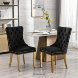 4X VELVET DINING CHAIRS WITH GOLDEN METAL LEGS-BLACK