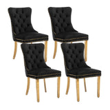 4X VELVET DINING CHAIRS WITH GOLDEN METAL LEGS-BLACK
