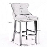 4X VELVET UPHOLSTERED BUTTON TUFTED BAR STOOLS WITH WOOD