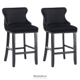 4X VELVET UPHOLSTERED BUTTON TUFTED BAR STOOLS WITH WOOD