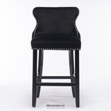 4X VELVET UPHOLSTERED BUTTON TUFTED BAR STOOLS WITH WOOD