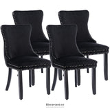 4X VELVET UPHOLSTERED DINING CHAIRS TUFTED WINGBACK SIDE
