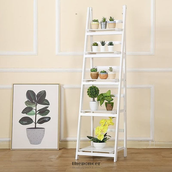 5 TIER WOODEN LADDER SHELF STAND STORAGE BOOK SHELVES