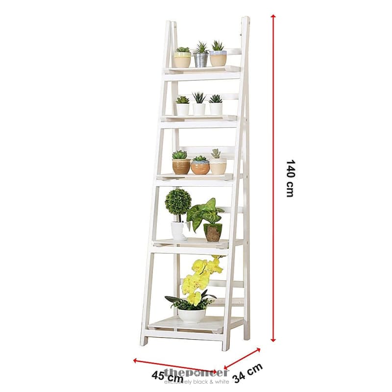 5 TIER WOODEN LADDER SHELF STAND STORAGE BOOK SHELVES