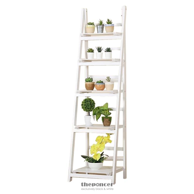 5 TIER WOODEN LADDER SHELF STAND STORAGE BOOK SHELVES