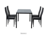 5PC INDOOR DINING TABLE AND CHAIRS DINNER SET GLASS LEATHER