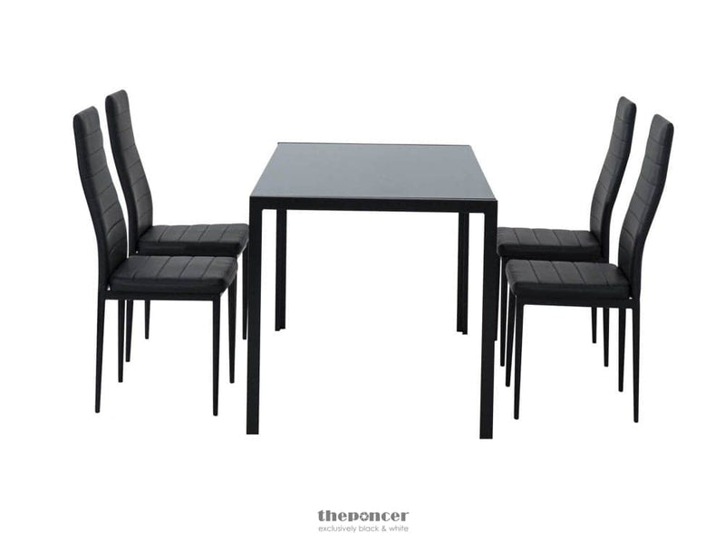 5PC INDOOR DINING TABLE AND CHAIRS DINNER SET GLASS LEATHER