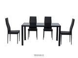 5PC INDOOR DINING TABLE AND CHAIRS DINNER SET GLASS LEATHER