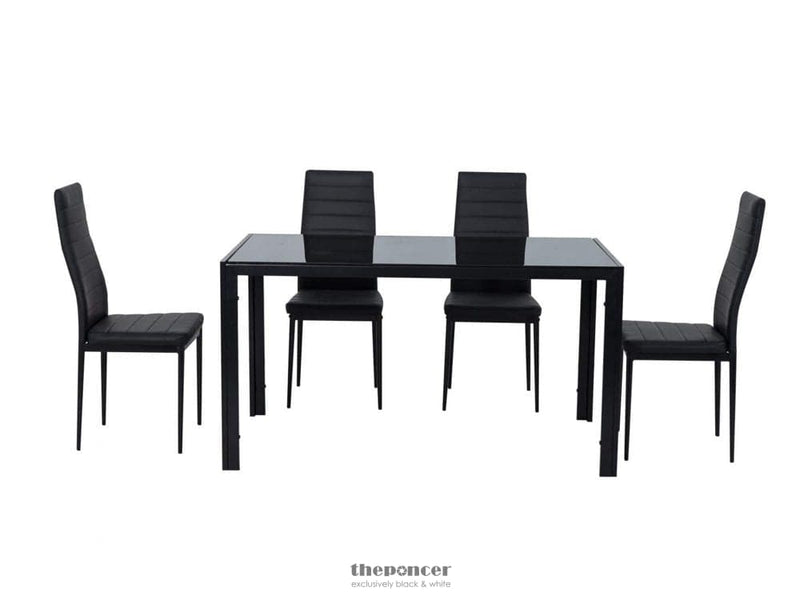 5PC INDOOR DINING TABLE AND CHAIRS DINNER SET GLASS LEATHER