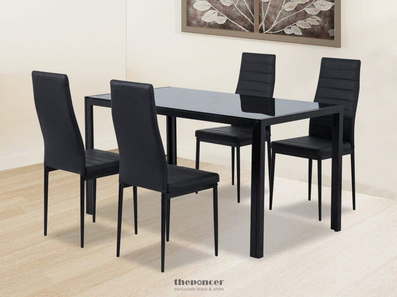 5PC INDOOR DINING TABLE AND CHAIRS DINNER SET GLASS LEATHER