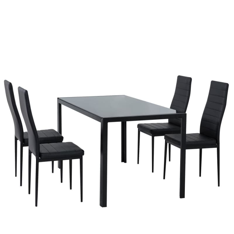 5PC INDOOR DINING TABLE AND CHAIRS DINNER SET GLASS LEATHER