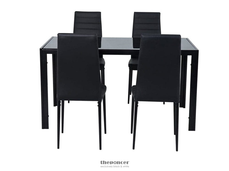 5PC INDOOR DINING TABLE AND CHAIRS DINNER SET GLASS LEATHER