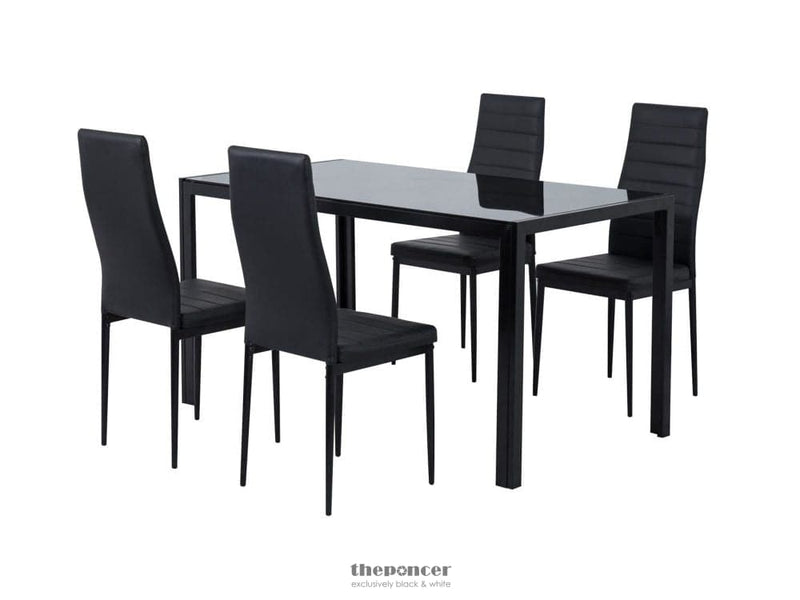 5PC INDOOR DINING TABLE AND CHAIRS DINNER SET GLASS LEATHER