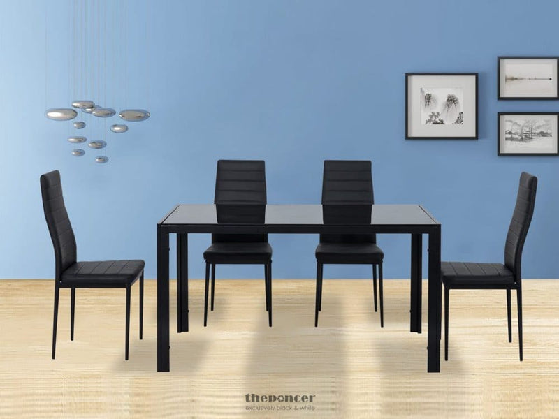 5PC INDOOR DINING TABLE AND CHAIRS DINNER SET GLASS LEATHER