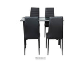 5PC INDOOR DINING TABLE AND CHAIRS DINNER SET GLASS LEATHER
