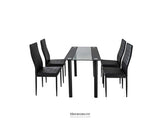 5PC INDOOR DINING TABLE AND CHAIRS DINNER SET GLASS LEATHER