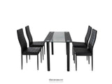 5PC INDOOR DINING TABLE AND CHAIRS DINNER SET GLASS LEATHER