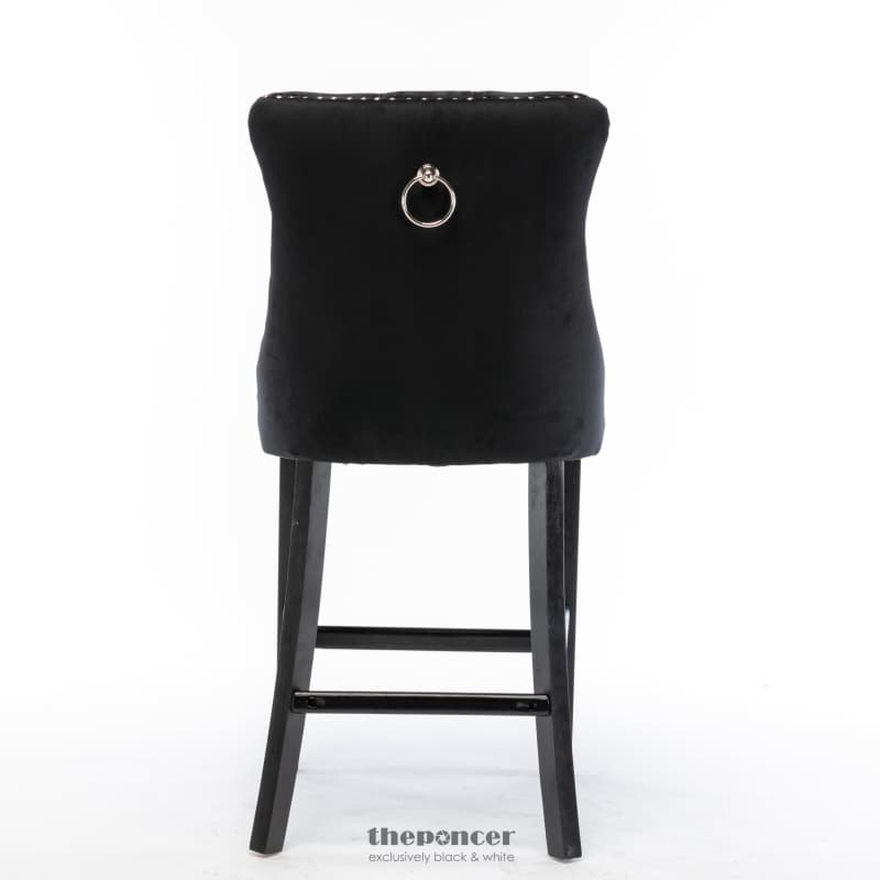 6X VELVET BAR STOOLS WITH STUDS TRIM WOODEN LEGS TUFTED