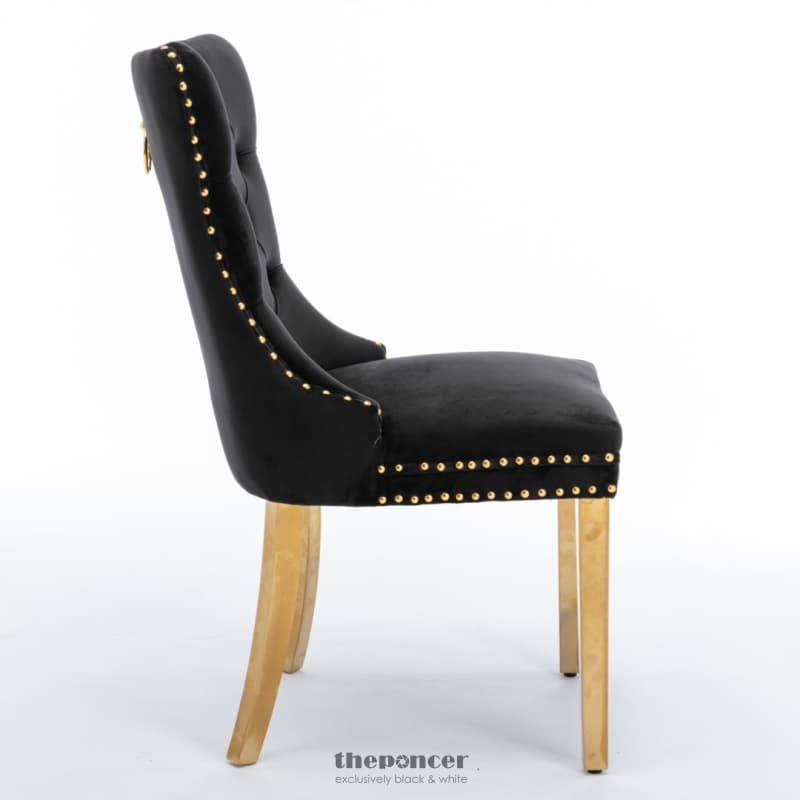 6X VELVET DINING CHAIRS WITH GOLDEN METAL LEGS-BLACK