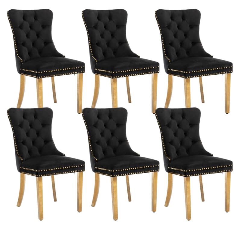 6X VELVET DINING CHAIRS WITH GOLDEN METAL LEGS-BLACK