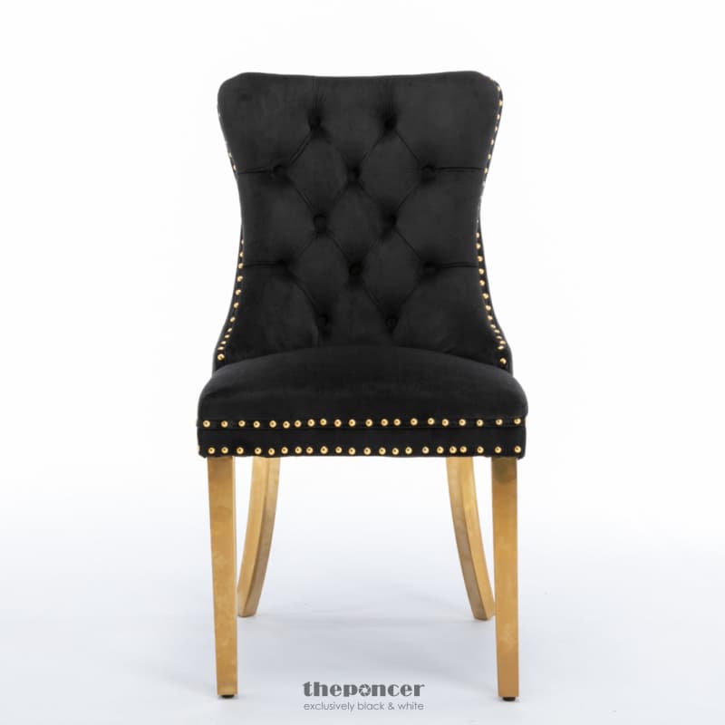 6X VELVET DINING CHAIRS WITH GOLDEN METAL LEGS-BLACK