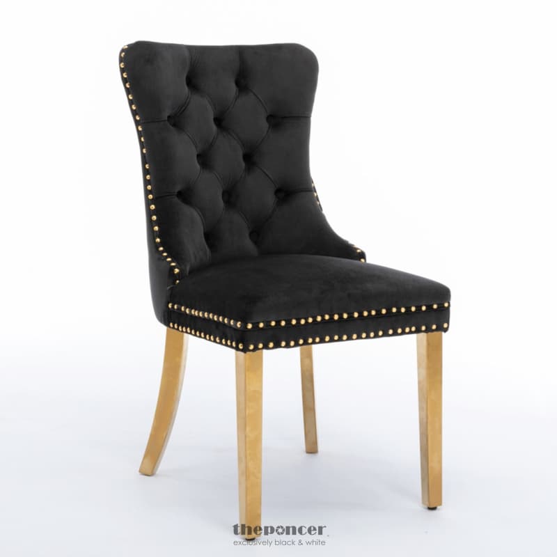 6X VELVET DINING CHAIRS WITH GOLDEN METAL LEGS-BLACK