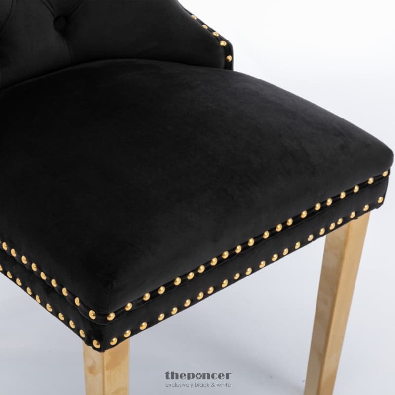 6X VELVET DINING CHAIRS WITH GOLDEN METAL LEGS-BLACK