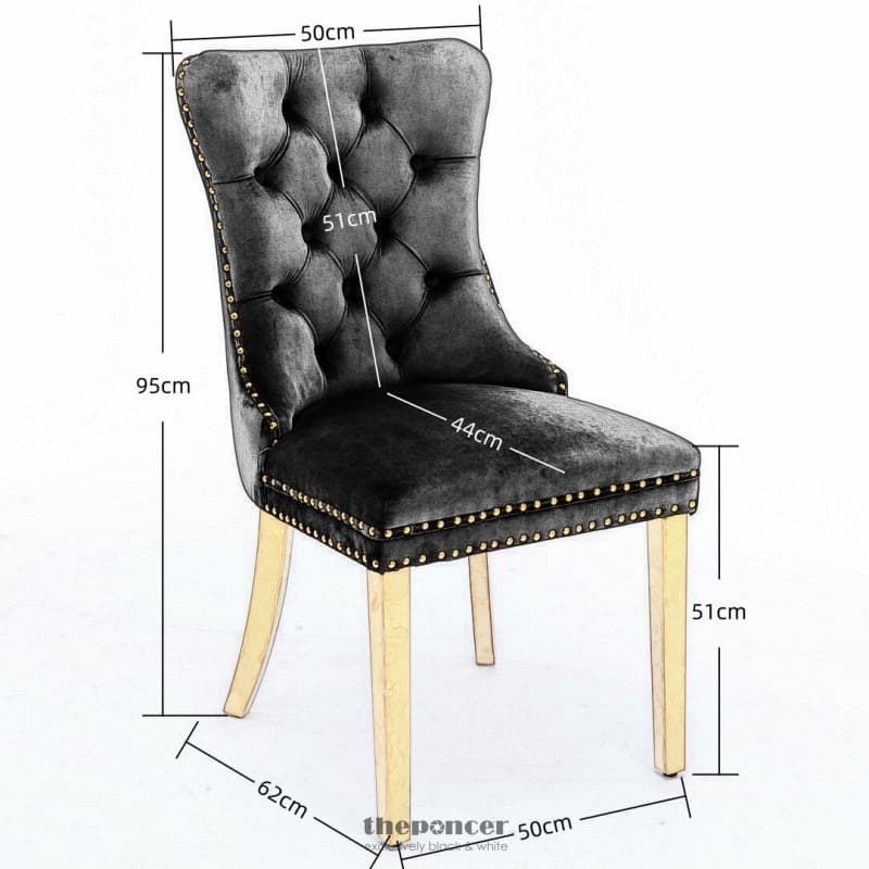 6X VELVET DINING CHAIRS WITH GOLDEN METAL LEGS-BLACK