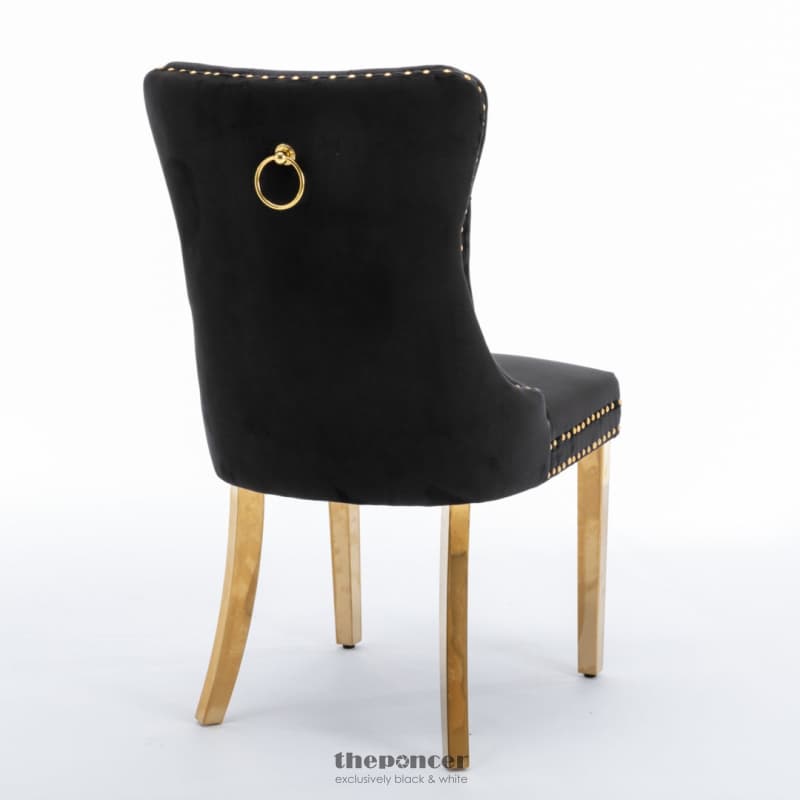 6X VELVET DINING CHAIRS WITH GOLDEN METAL LEGS-BLACK