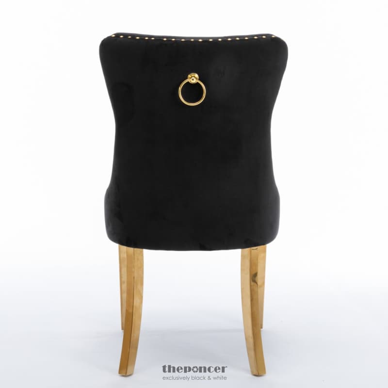 6X VELVET DINING CHAIRS WITH GOLDEN METAL LEGS-BLACK