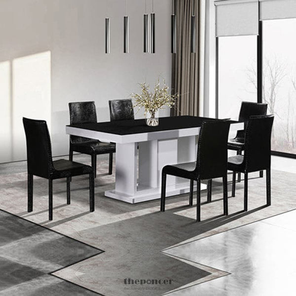 7 PIECES DINING SUITE DINING TABLE & 6X BLACK CHAIRS