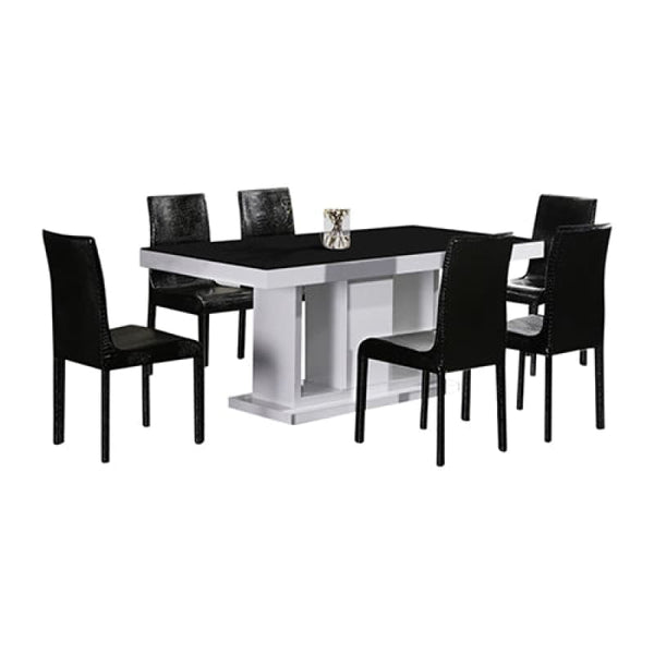 7 PIECES DINING SUITE DINING TABLE & 6X BLACK CHAIRS