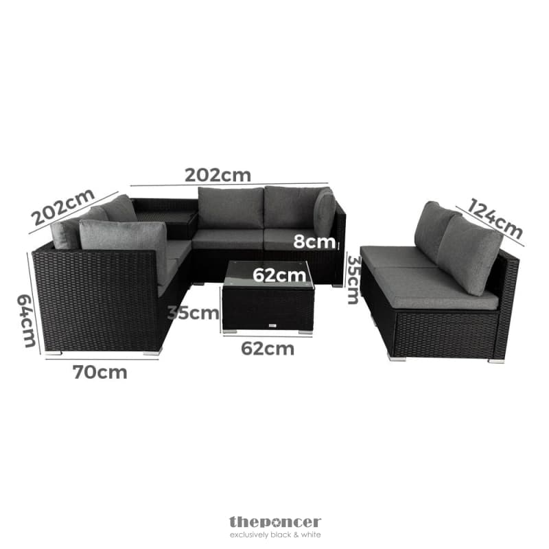 8PCS OUTDOOR FURNITURE MODULAR LOUNGE SOFA LIZARD-BLACK